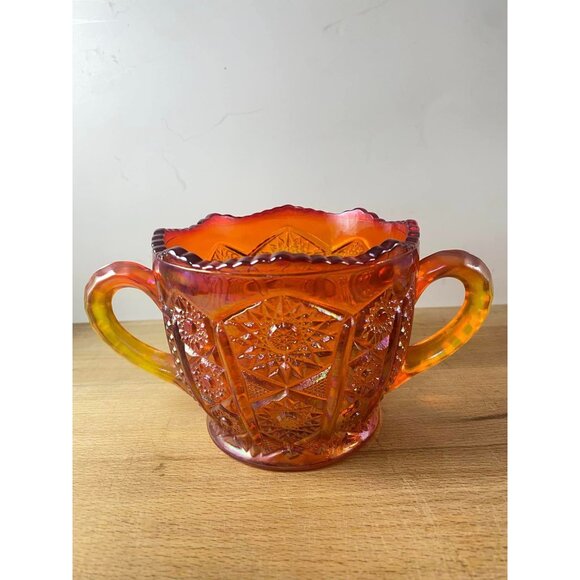 Vintage Carnival Glass Indiana Open Sugar Bowl Heirloom Sunset Double Handles - Picture 1 of 7